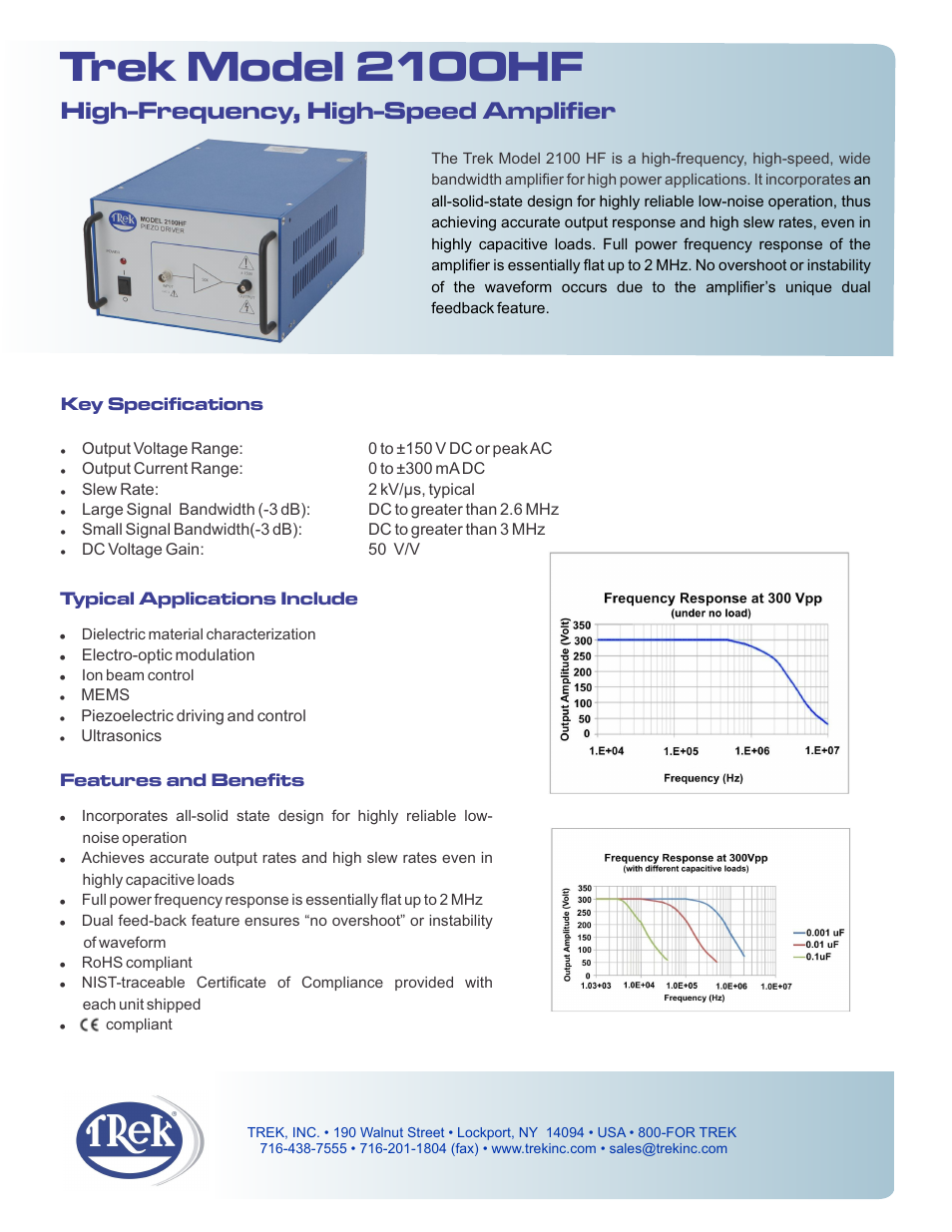 Trek 2100HF High-Voltage Power Amplifier User Manual | 2 pages