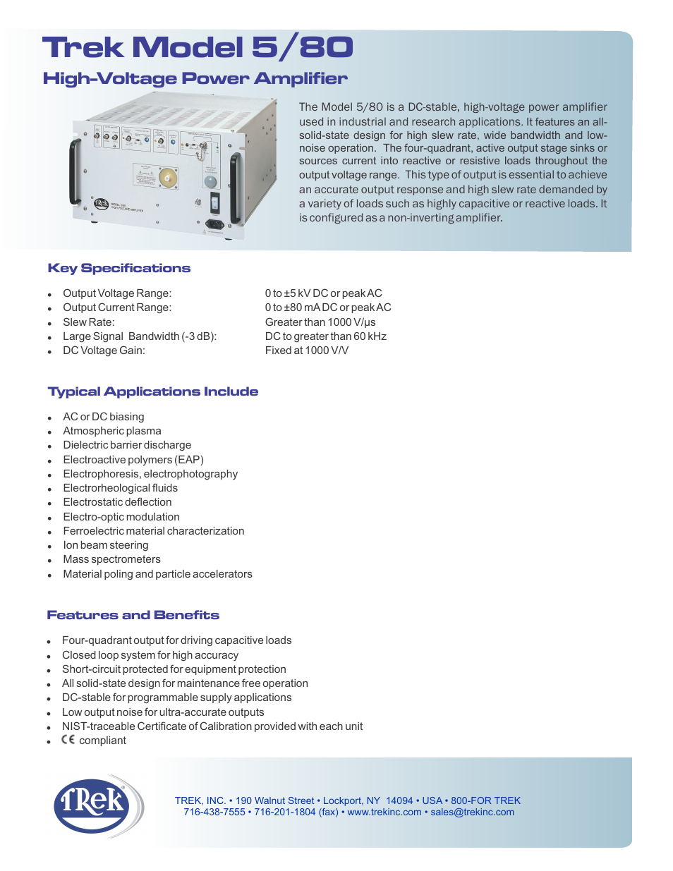 Trek 5-80 High-Voltage Power Amplifier User Manual | 2 pages