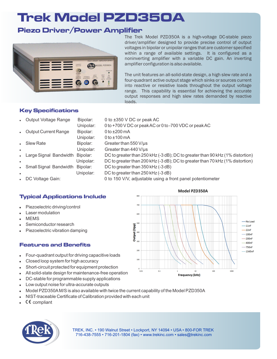 Trek PZD350A Piezo Driver-Power Amplifier User Manual | 2 pages