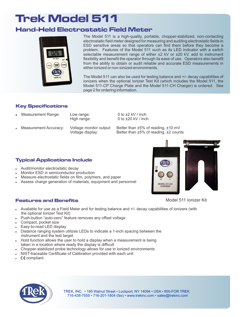 Trek 511 Hand-Held Electrostatic Field Meter User Manual | 2 pages