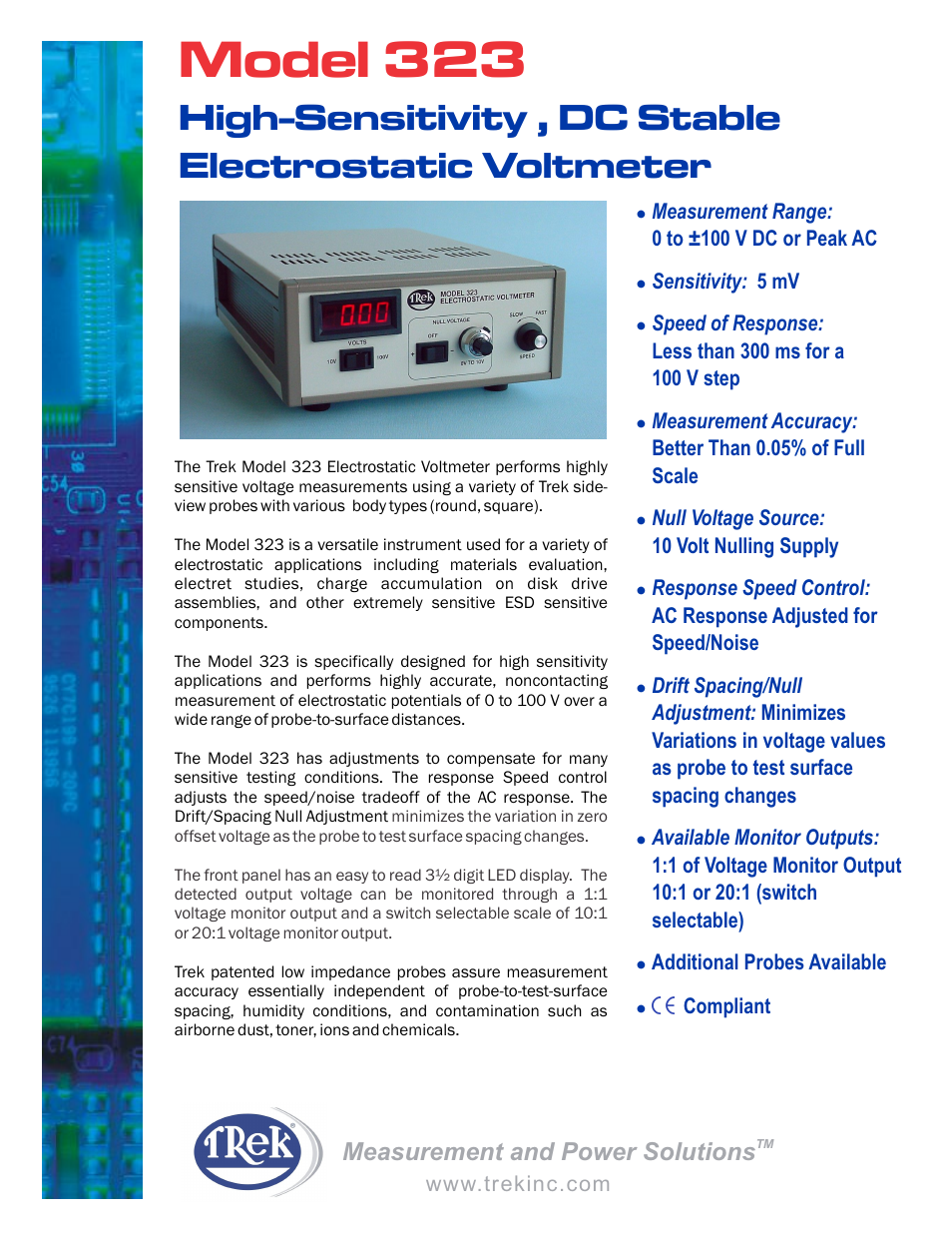Trek 323 DC Stable Electrostatic Voltmeter User Manual | 2 pages