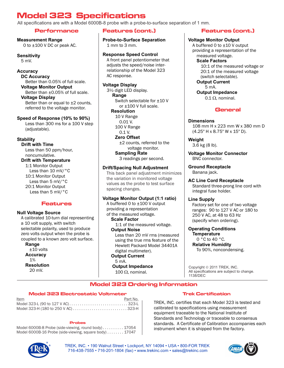 Trek 323 DC Stable Electrostatic Voltmeter User Manual | Page 2 / 2
