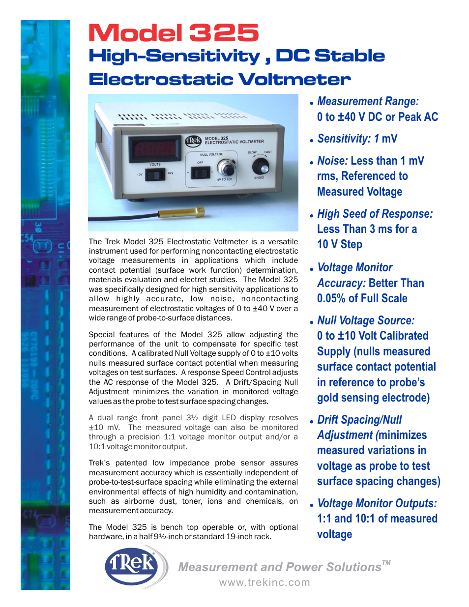 Trek 325 DC Stable Electrostatic Voltmeter User Manual | 2 pages