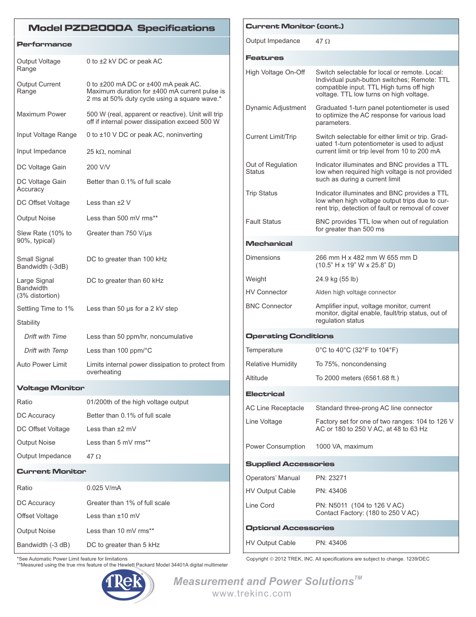 Measurement and power solutions | Trek PZD2000A Piezo Driver-Power Amplifier User Manual | Page 2 / 2