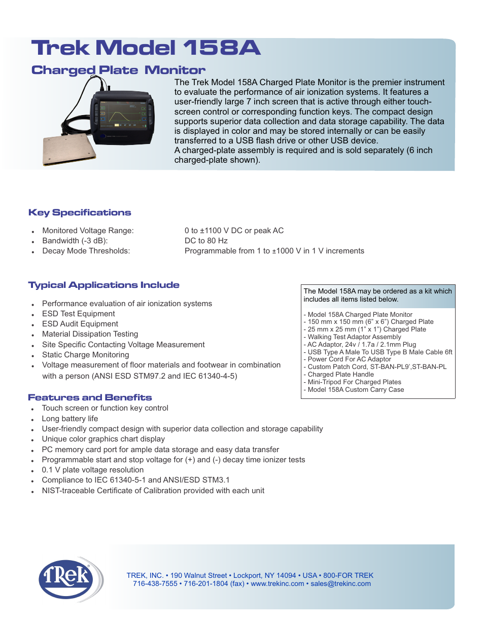 Trek 158A Charged Plate Monitor User Manual | 2 pages