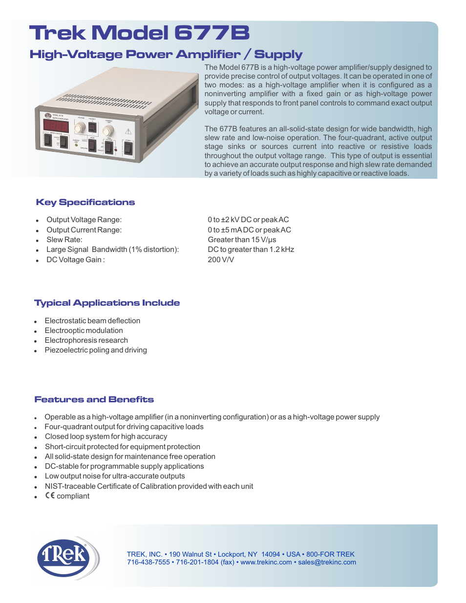 Trek 677B High-Voltage Power Amplifier User Manual | 2 pages