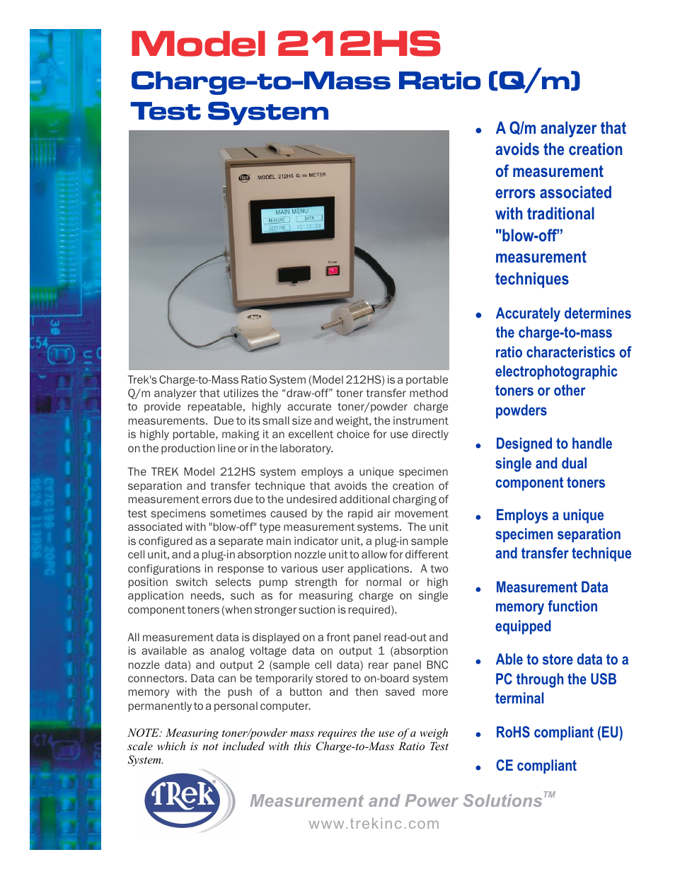 Trek 212HS Charge-to-Mass Ratio (Q-m) Test System User Manual | 2 pages