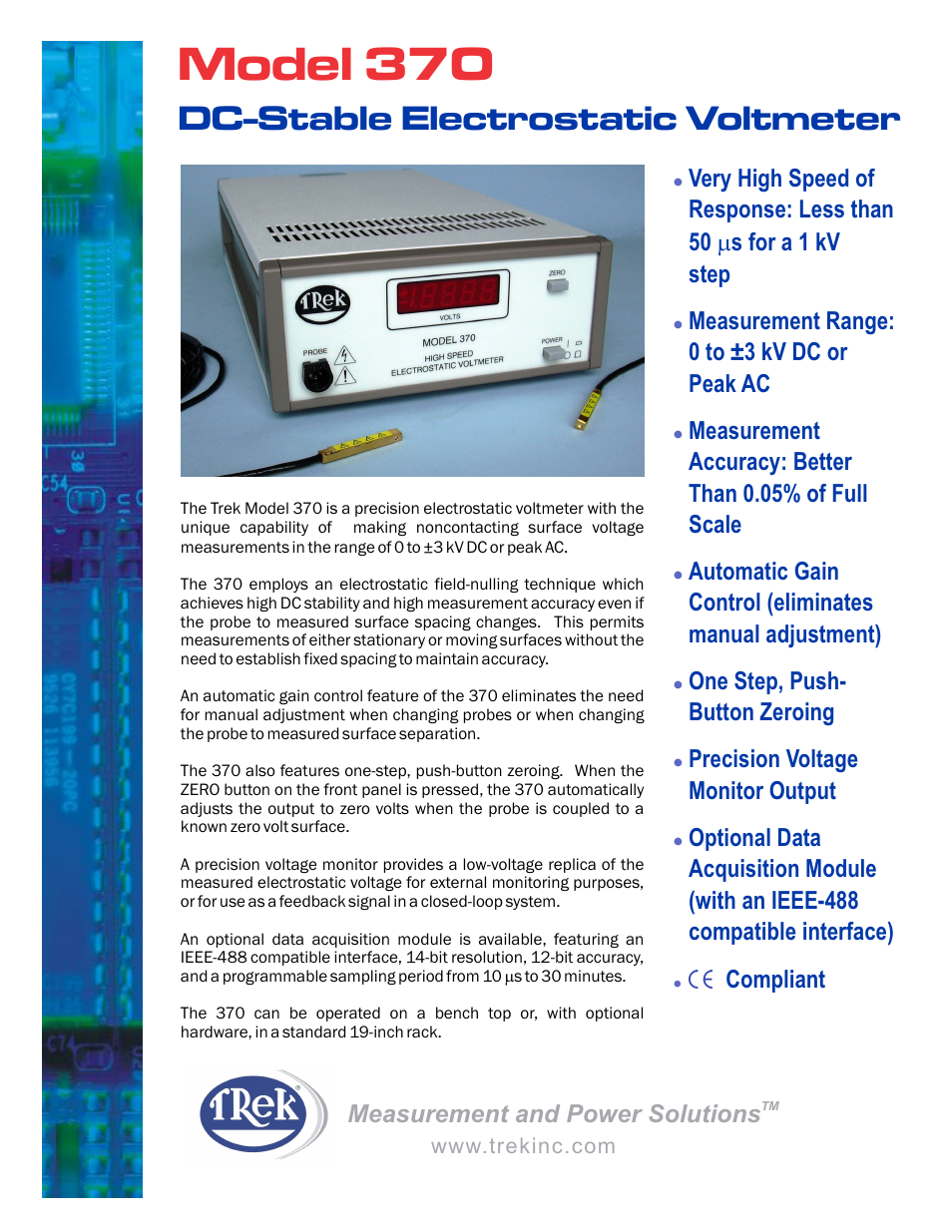 Trek 370 DC Stable Electrostatic Voltmeter User Manual | 2 pages