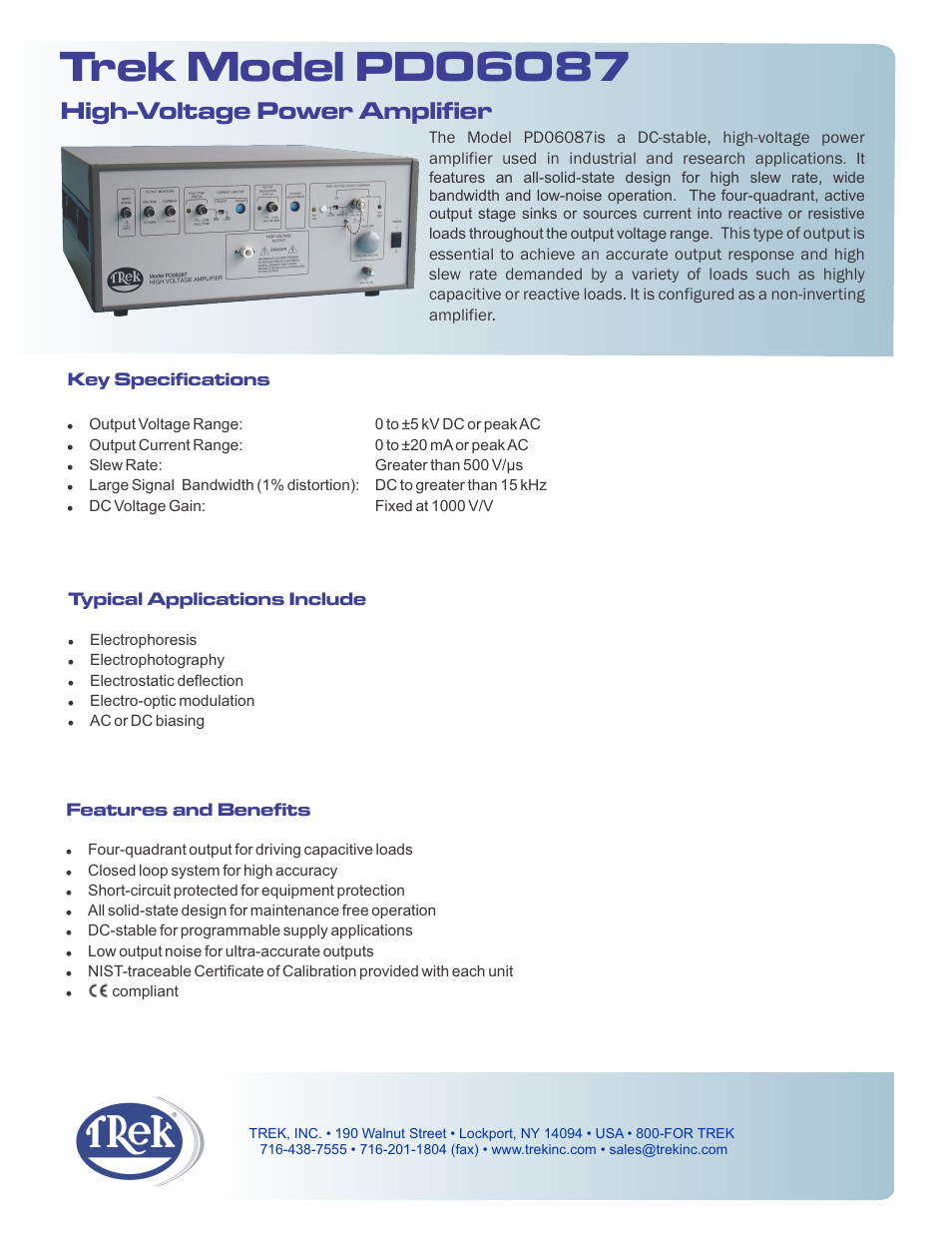 Trek PD06087 High-Voltage Power Amplifier User Manual | 2 pages