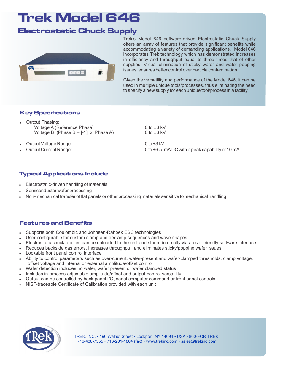 Trek 646 Electrostatic Chuck Supply User Manual | 2 pages