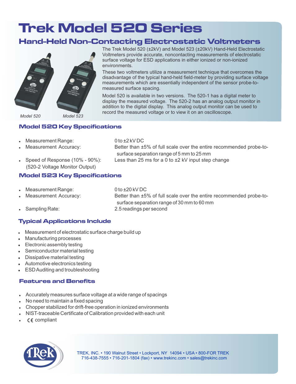 Trek 520 Series Hand-Held Non-Contacting Electrostatic Voltmeters User Manual | 2 pages