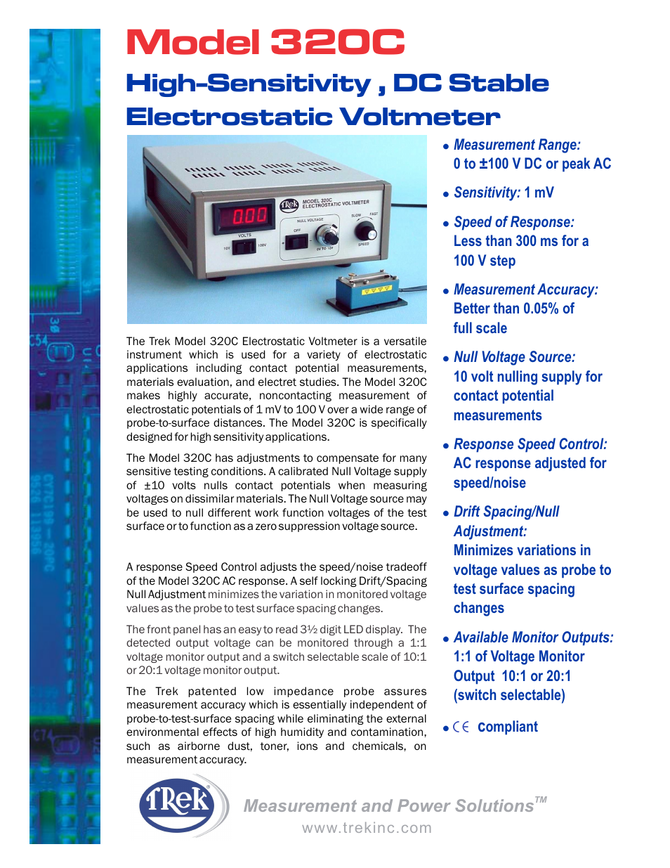 Trek 320C DC Stable Electrostatic Voltmeter User Manual | 2 pages