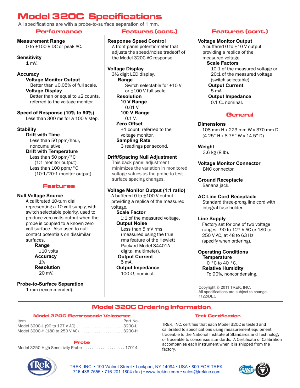 Trek 320C DC Stable Electrostatic Voltmeter User Manual | Page 2 / 2