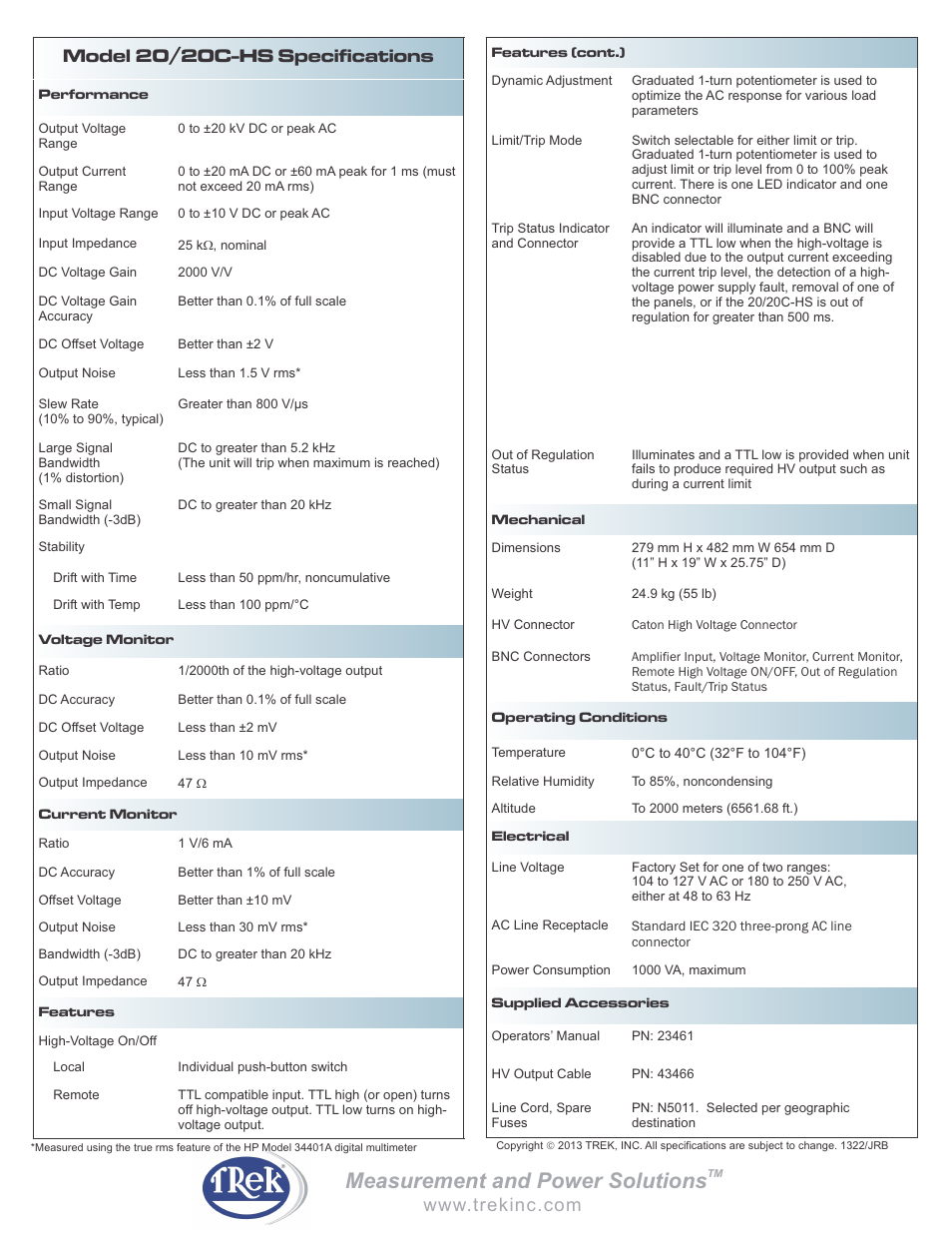 Measurement and power solutions | Trek 20-20C-HS High-Voltage Power Amplifier User Manual | Page 2 / 2