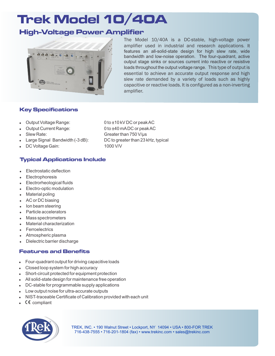 Trek 10-40A High-Voltage Power Amplifier User Manual | 2 pages