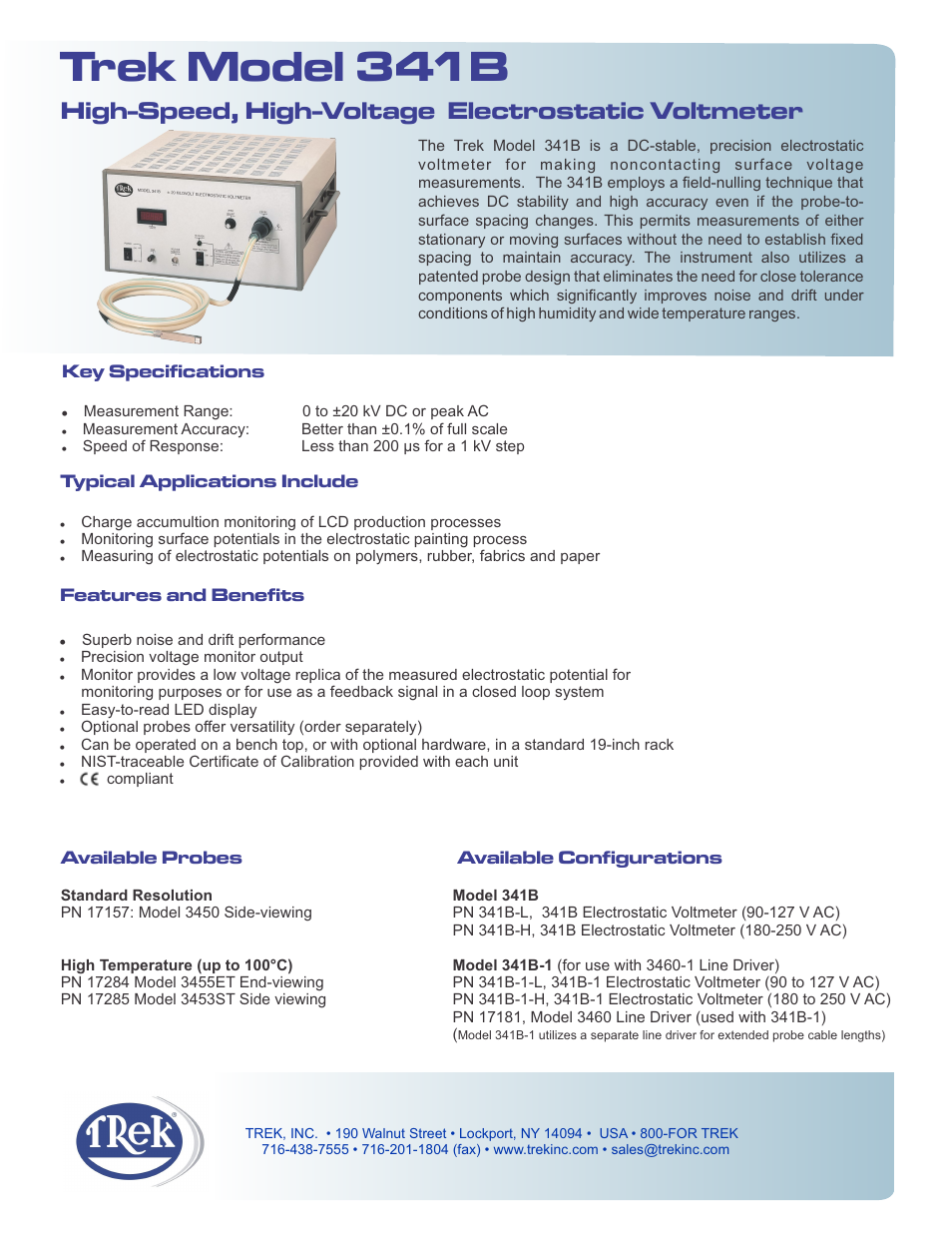 Trek 341B High-Voltage Electrostatic Voltmeter User Manual | 2 pages