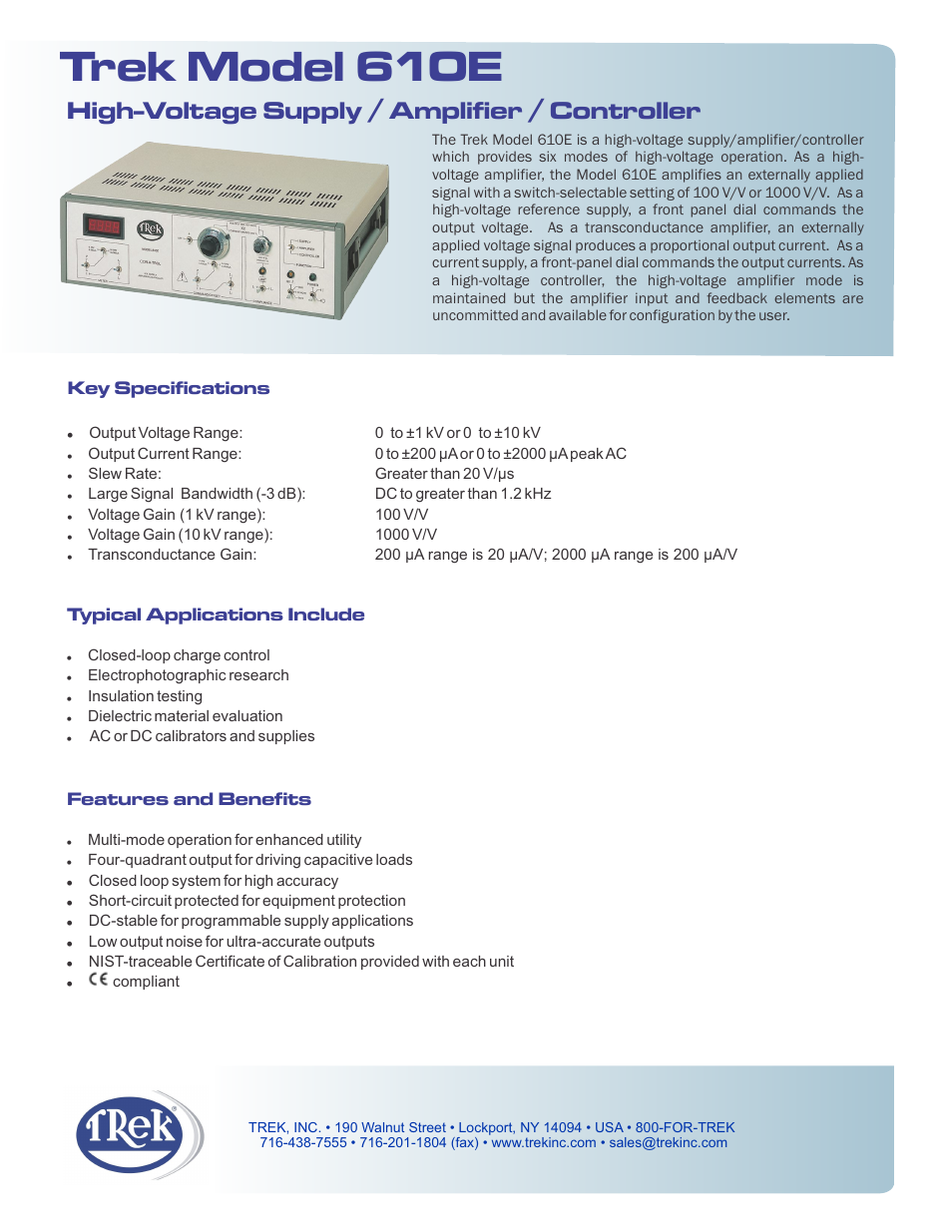 Trek 610E High-Voltage Power Amplifier User Manual | 2 pages