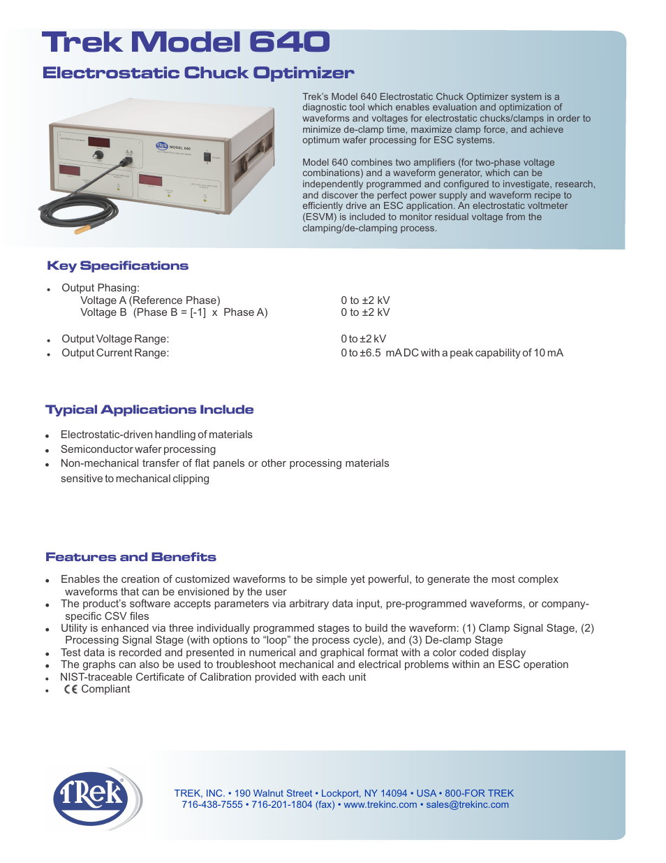 Trek 640 Electrostatic Chuck Optimizer User Manual | 2 pages