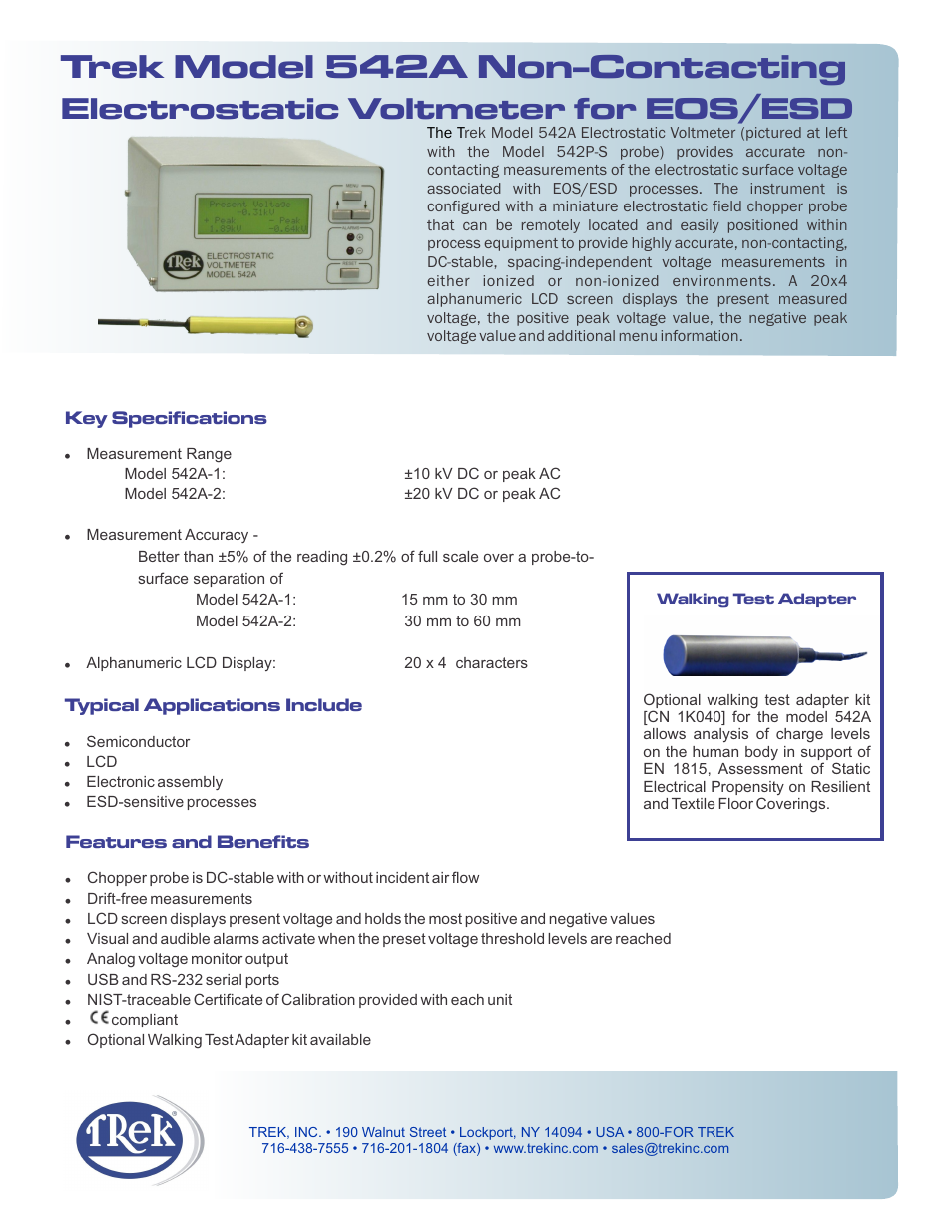 Trek 542A Non-Contacting Electrostatic Voltmeter for EOS-ESD User Manual | 2 pages