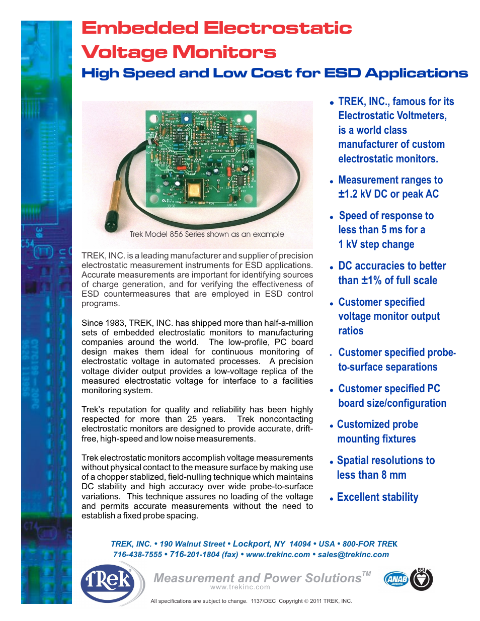 Trek ESVM Embedded Electrostatic Voltage Monitors User Manual | 1 page