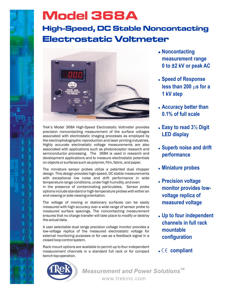 Trek 368A DC Stable Noncontacting Electrostatic Voltmeter User Manual | 2 pages