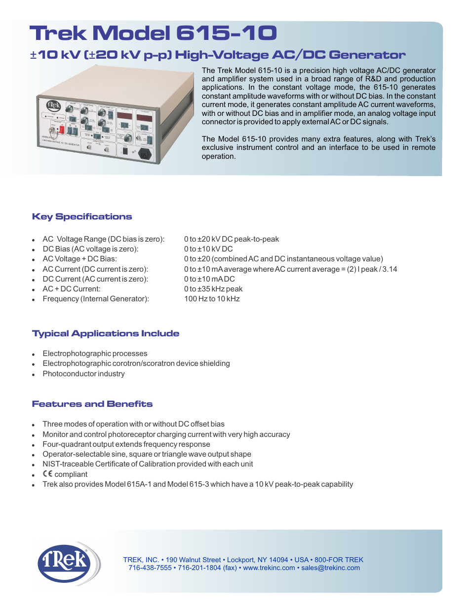 Trek 615-10 High-Voltage AC-DC Generator User Manual | 2 pages