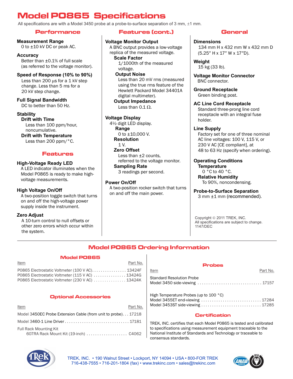 Trek P0865 High-Voltage Electrostatic Voltmeter User Manual | Page 2 / 2