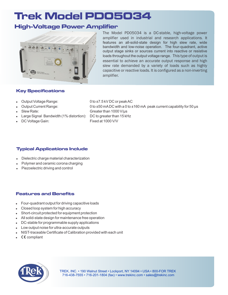 Trek PD05034 High-Voltage Power Amplifier User Manual | 2 pages