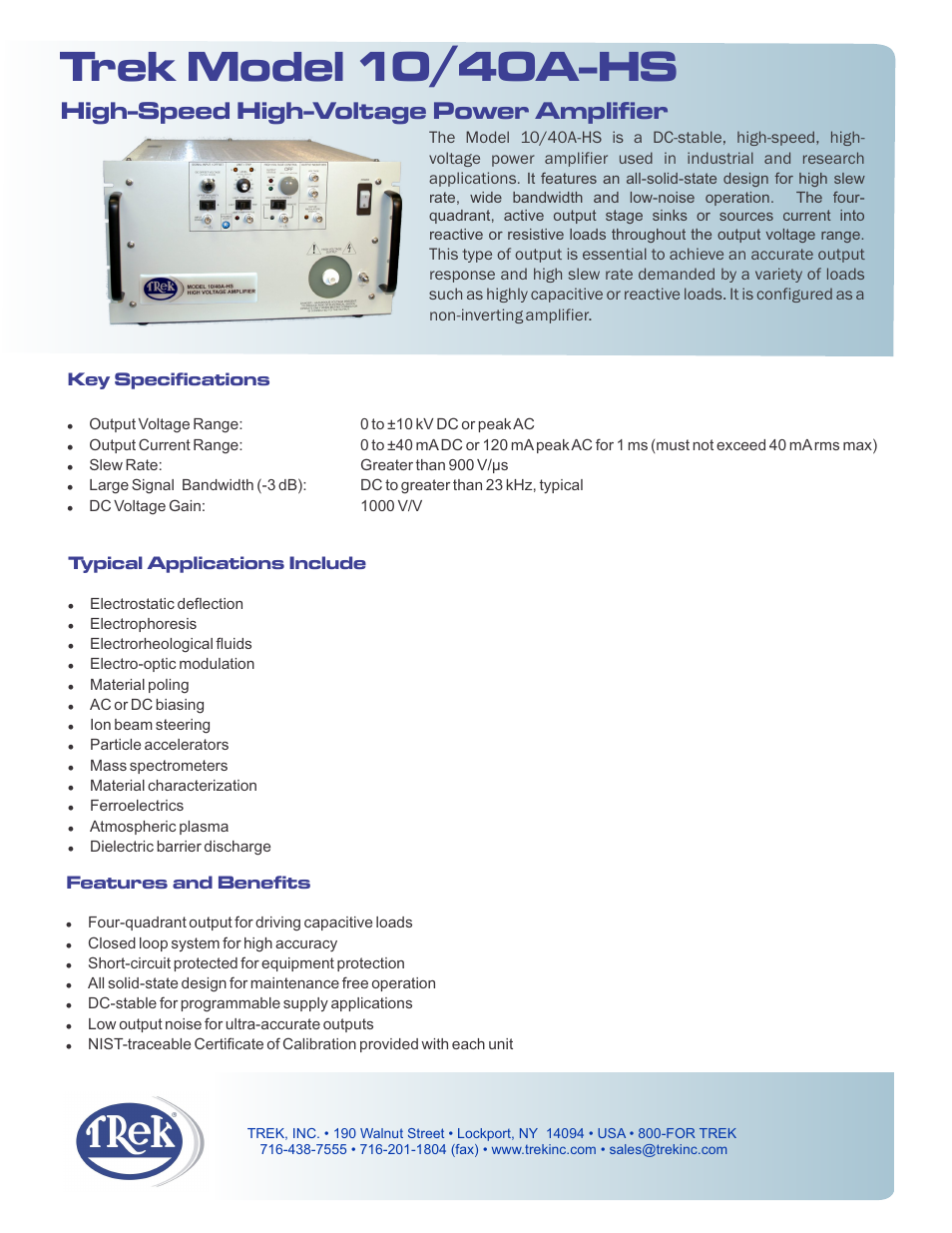 Trek 10-40A-hs High-Voltage Power Amplifier User Manual | 2 pages