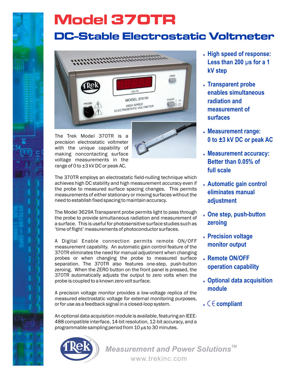 Trek 370TR DC Stable Electrostatic Voltmeter User Manual | 2 pages