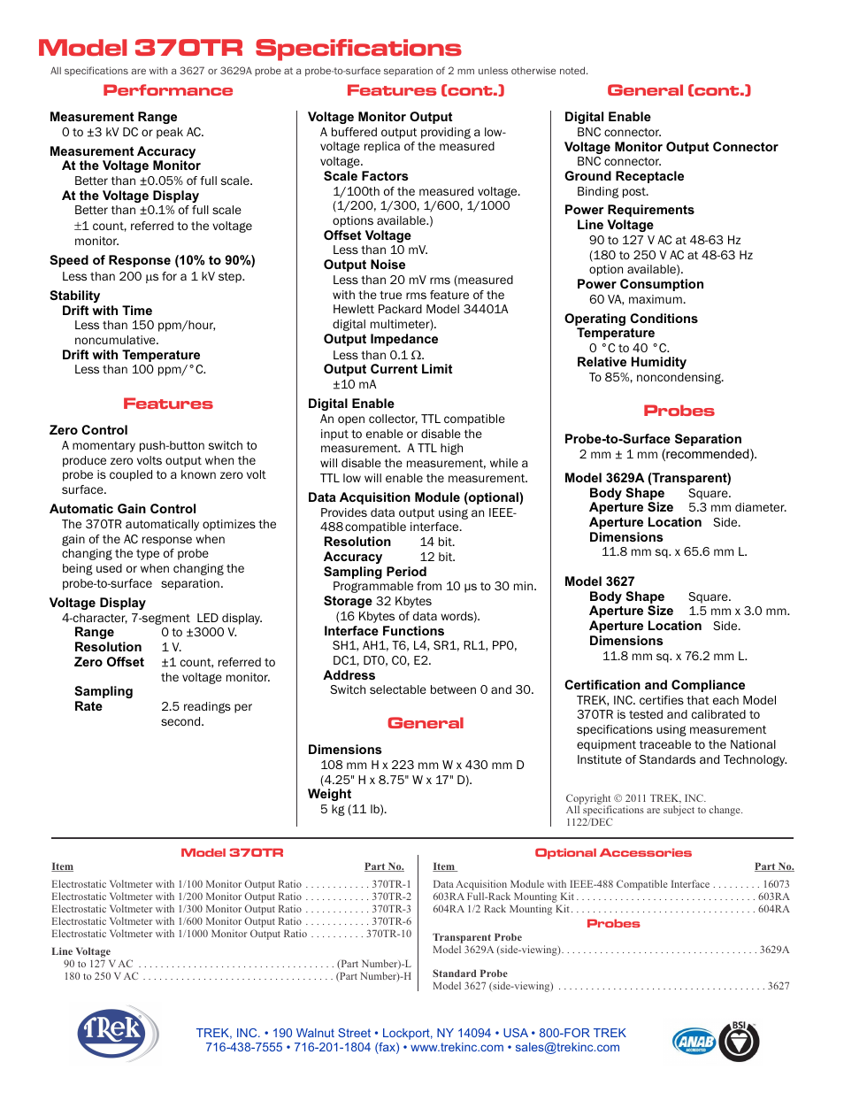 Trek 370TR DC Stable Electrostatic Voltmeter User Manual | Page 2 / 2