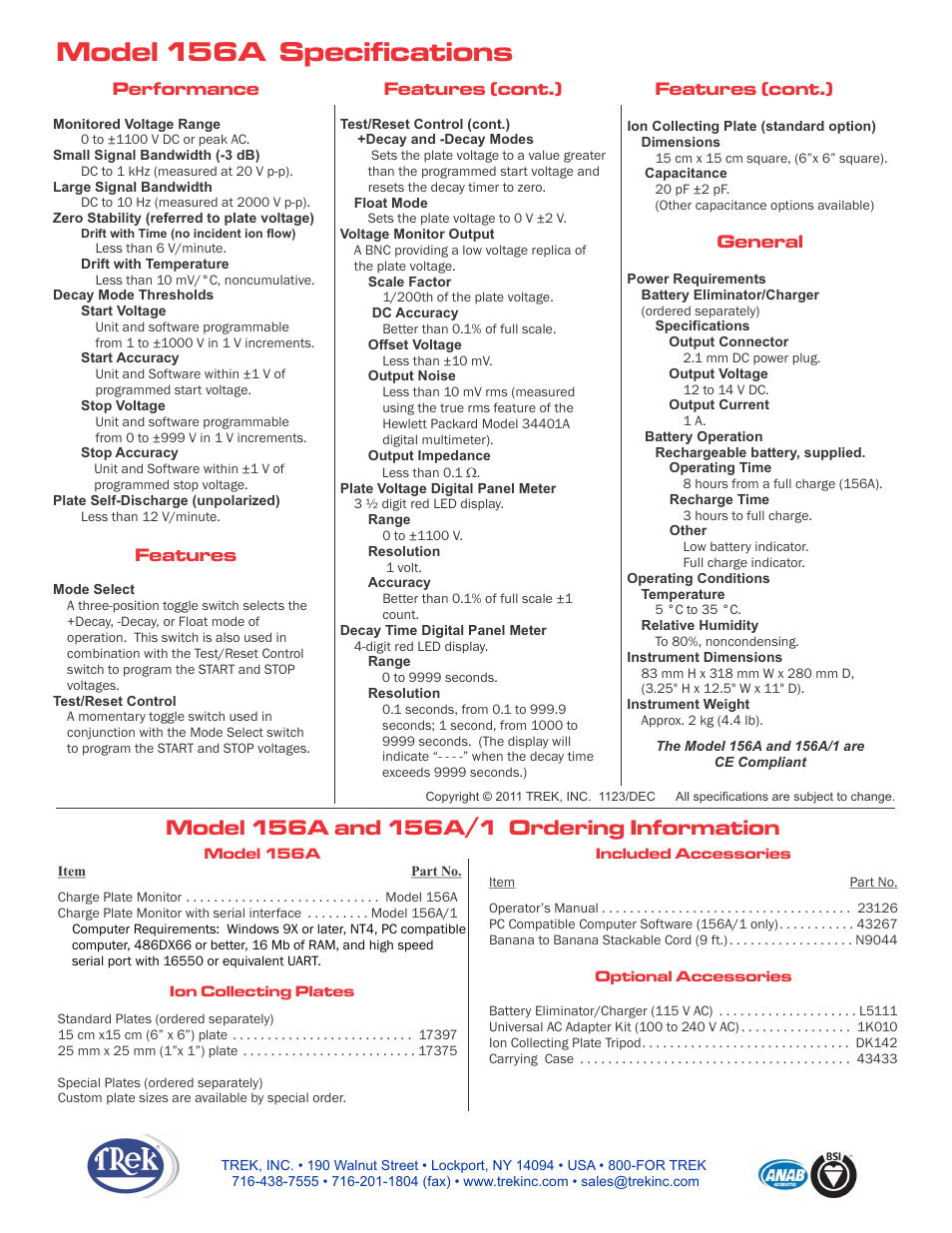 Trek 156A Charged Plate Monitor User Manual | Page 2 / 2