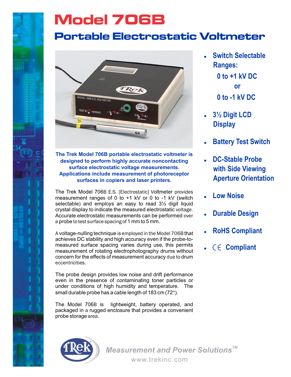 Trek 706B Portable Electrostatic Voltmeter User Manual | 2 pages