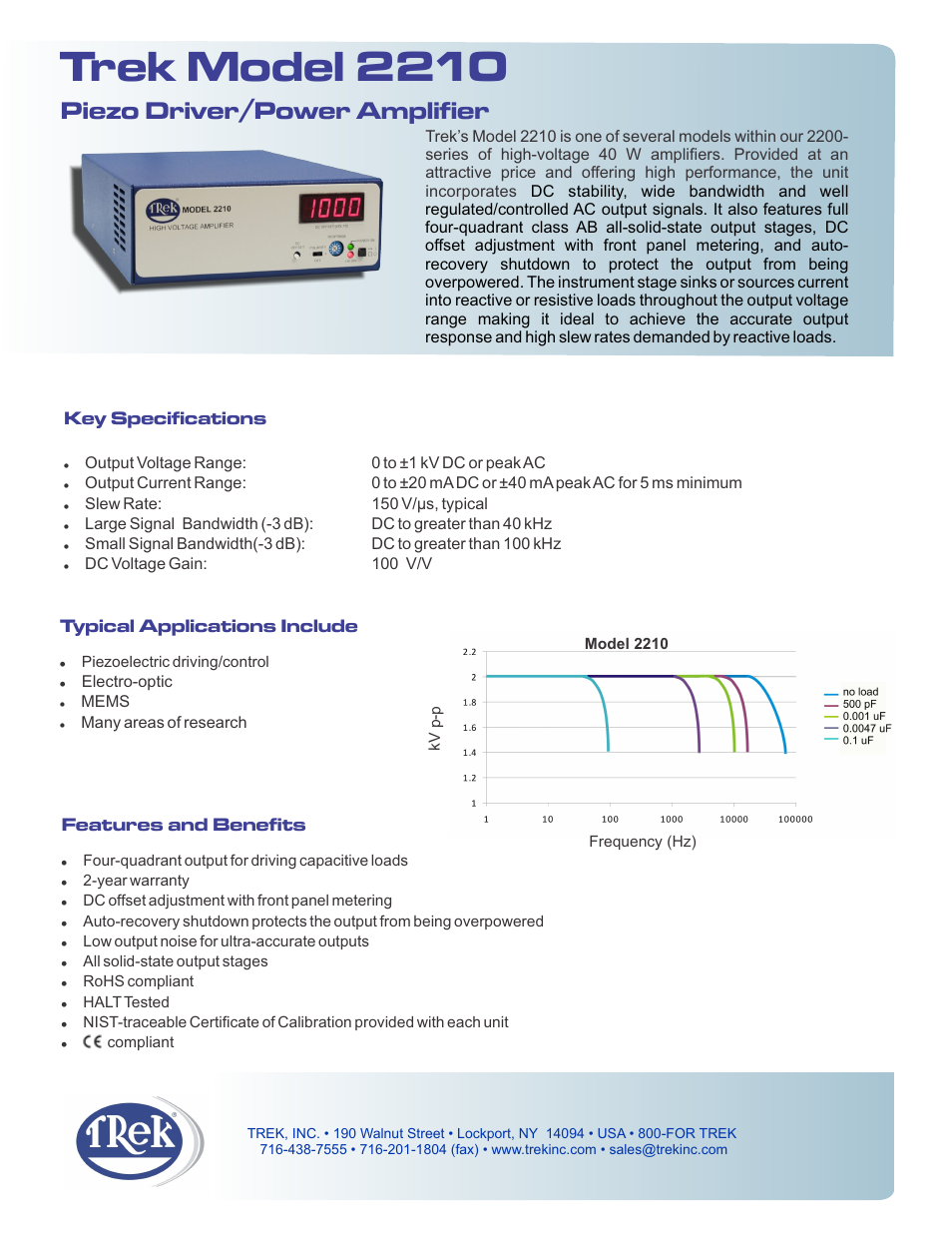 Trek 2210 Piezo Driver-Power Amplifier User Manual | 2 pages