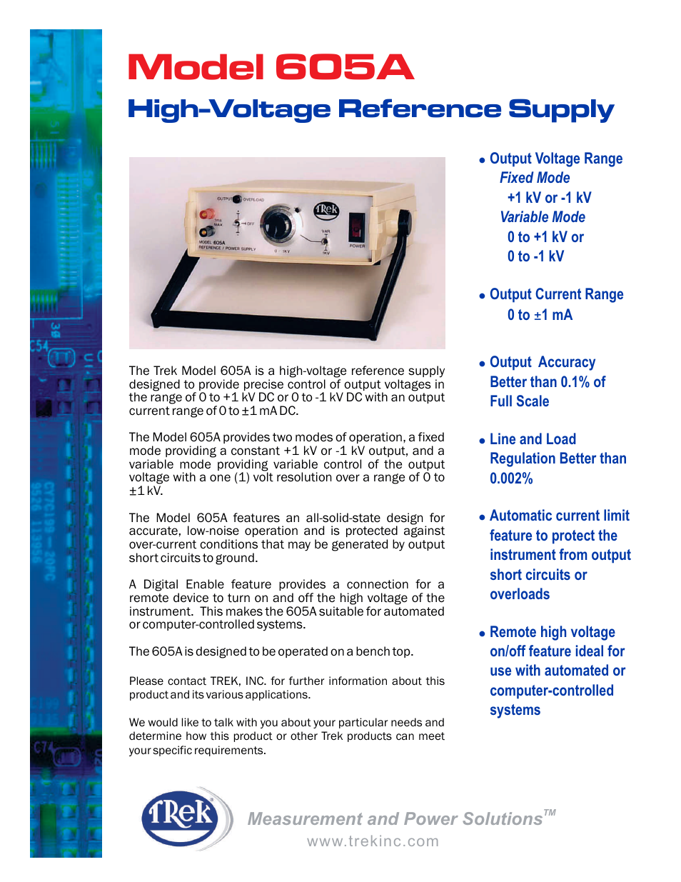 Trek 605A High-Voltage Reference Supply User Manual | 2 pages