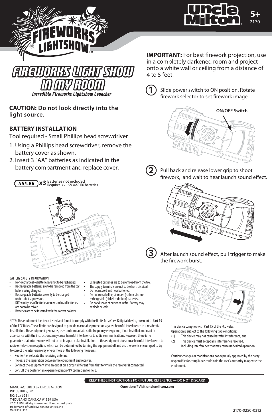 Uncle Milton Fireworks Light Show Launcher User Manual | 1 page