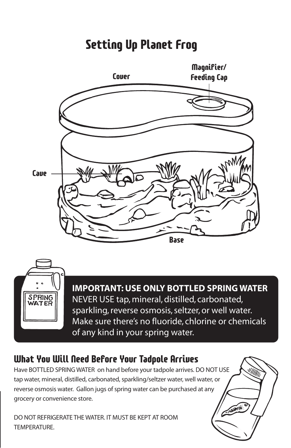 Setting up planet frog, What you will need before your tadpole arrives | Uncle Milton Planet Frog User Manual | Page 2 / 8