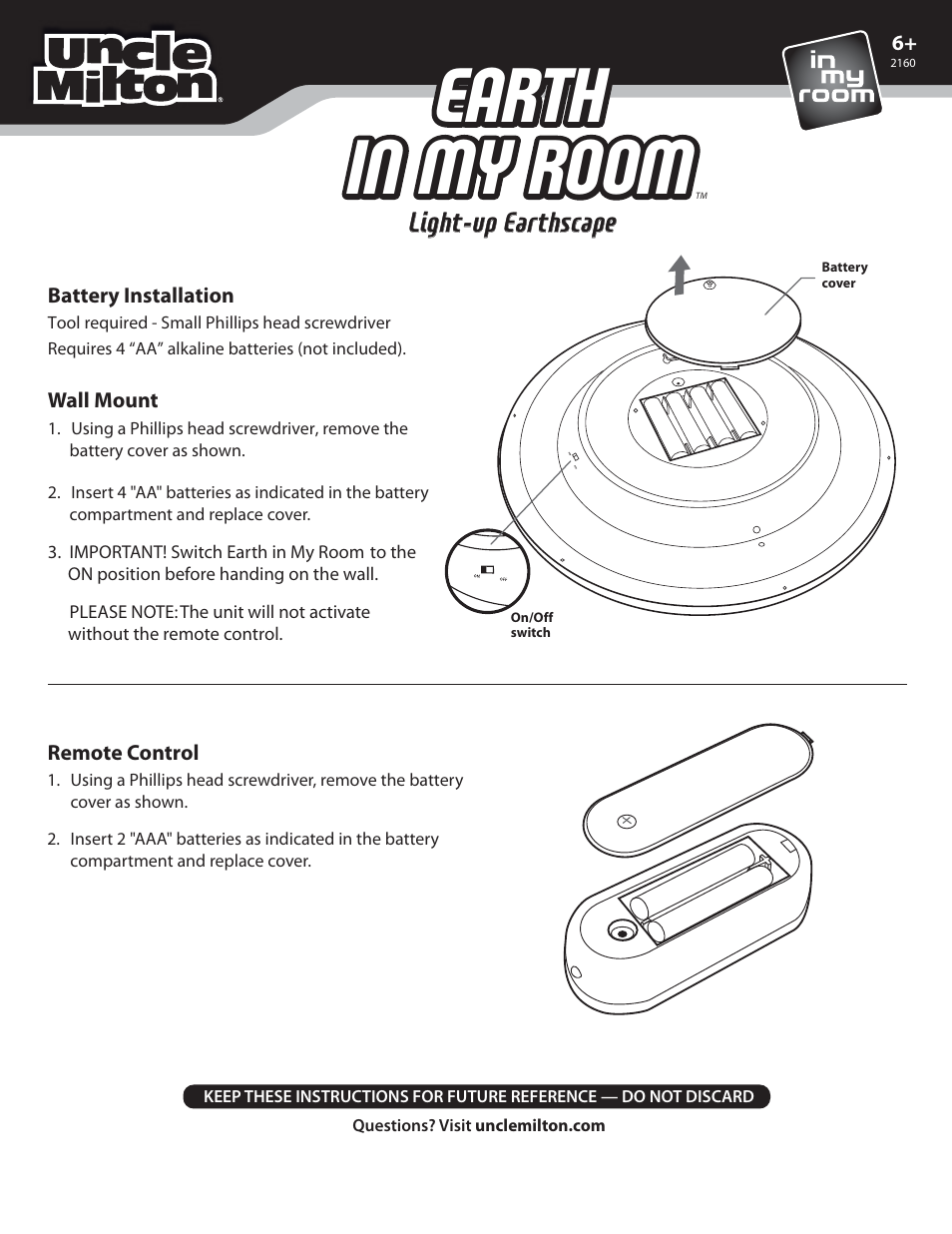 Uncle Milton Earth In My Room User Manual | 2 pages
