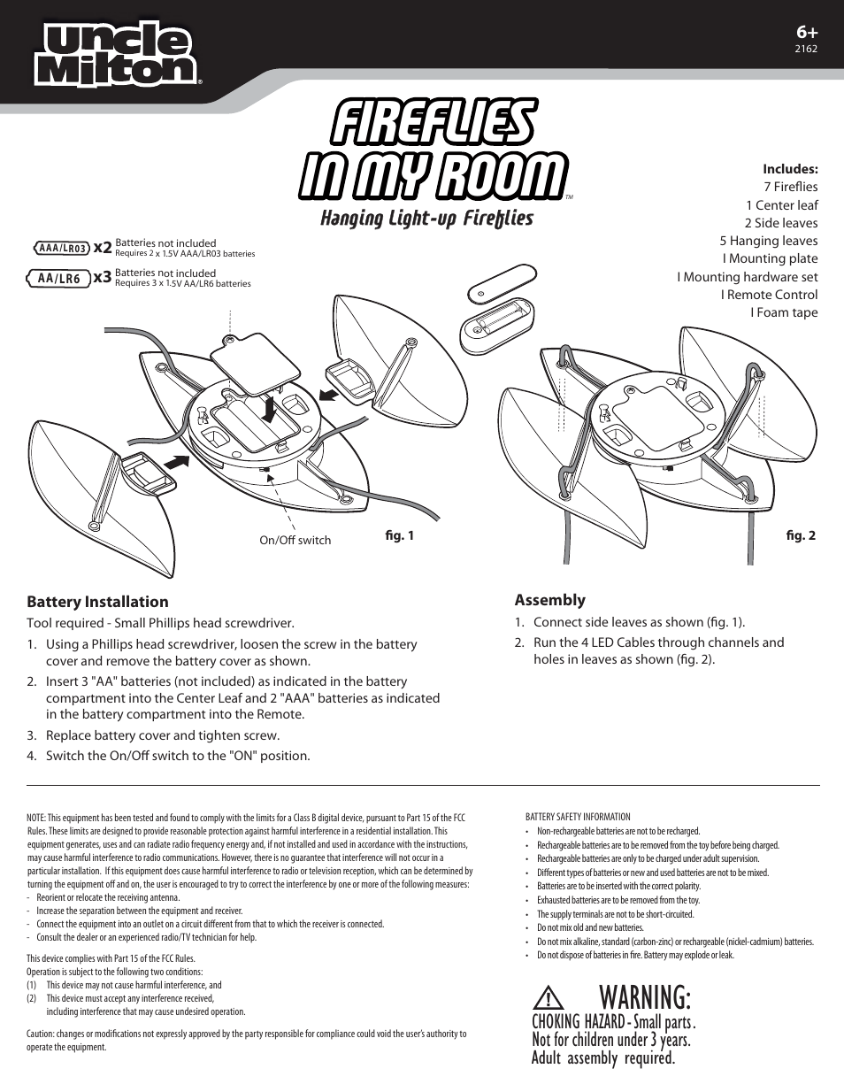 Uncle Milton Fireflies In My Room User Manual | 2 pages