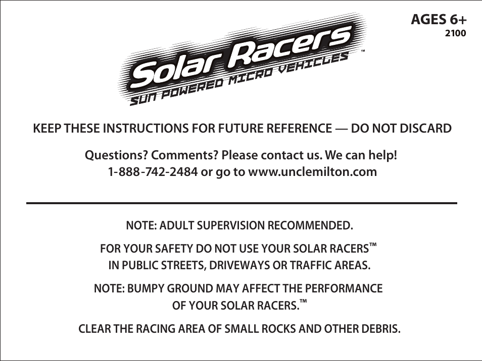 Uncle Milton Solar Racers User Manual | 2 pages