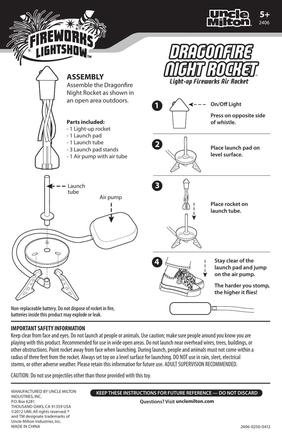 Uncle Milton Dragonfire Night Rocket User Manual | 1 page