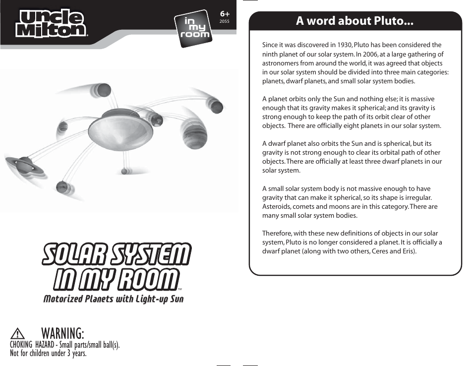Uncle Milton Solar System In My Room User Manual | 4 pages