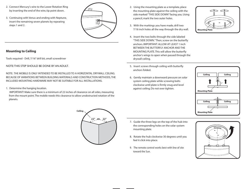 Mounting to ceiling | Uncle Milton Solar System In My Room User Manual | Page 3 / 4