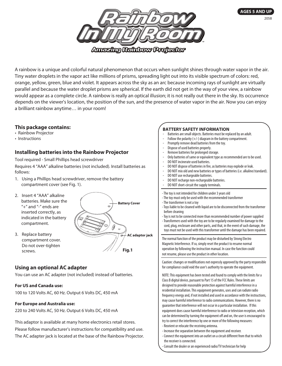 Uncle Milton Rainbow In My Room User Manual | 2 pages