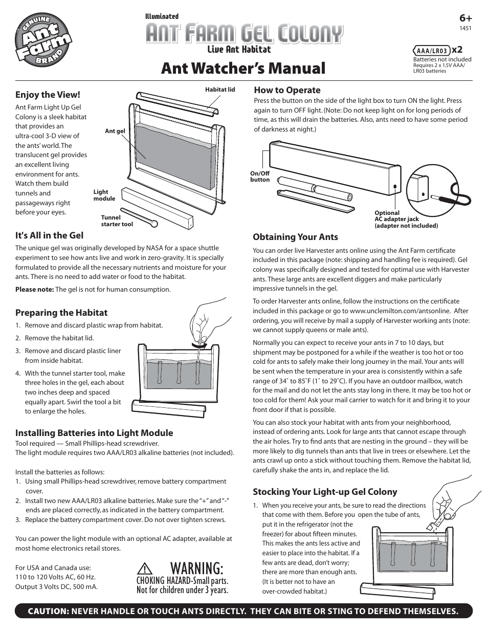 Uncle Milton Illuminated Ant Farm Gel Colony User Manual | 2 pages
