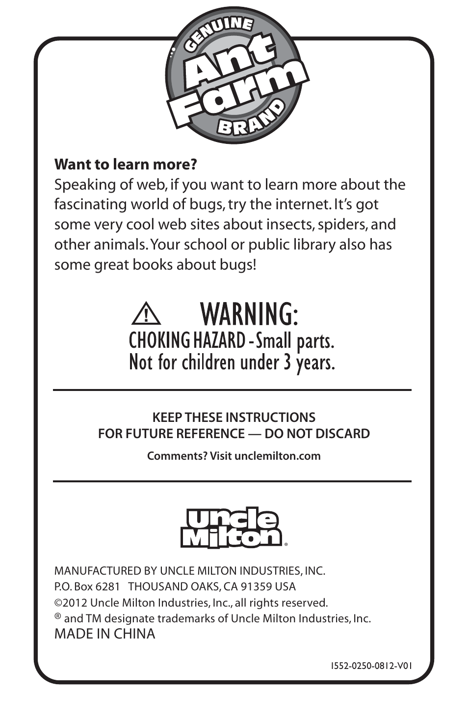 Uncle Milton Bug Jug User Manual | Page 10 / 10