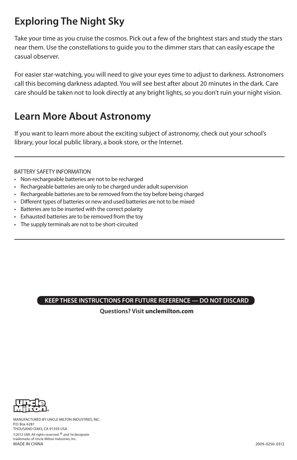 Exploring the night sky, Learn more about astronomy | Uncle Milton Star Planetarium User Manual | Page 6 / 6