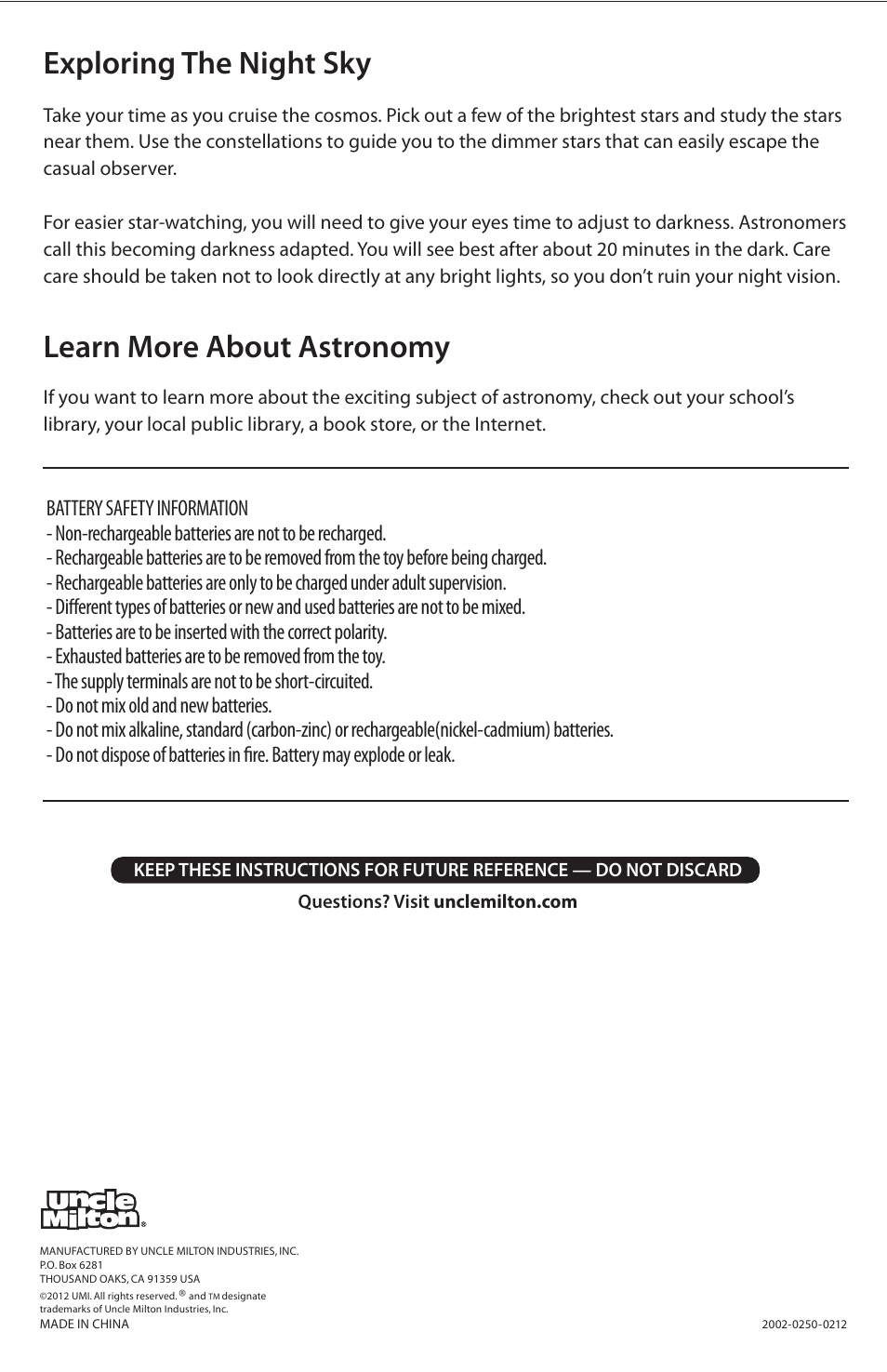 Exploring the night sky, Learn more about astronomy | Uncle Milton Star Theater User Manual | Page 6 / 6