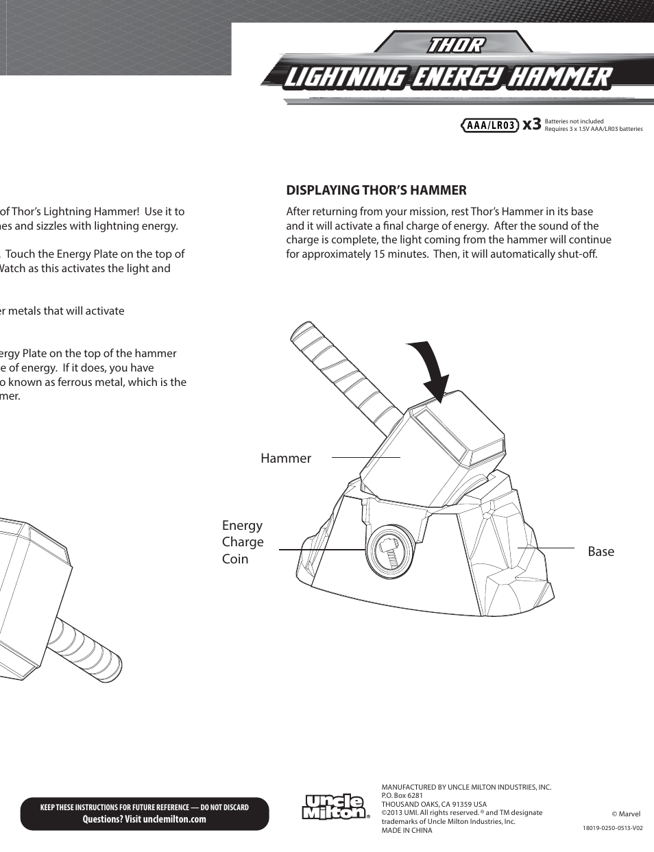 Uncle Milton Thor Lightning Energy Hammer User Manual | Page 2 / 2