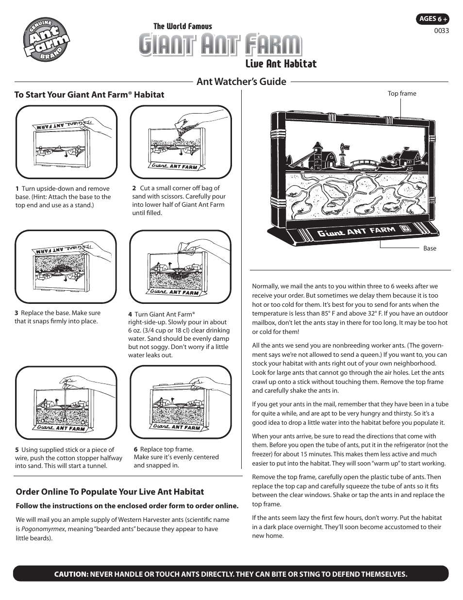 Uncle Milton Giant Ant Farm User Manual | 2 pages